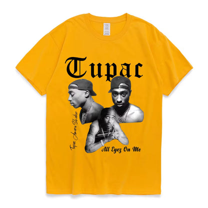 Rapper Tupac 2Pac Graphic T Shirt Fashion High Quality Short Sleeves T-Shirts Oversized Hip Hop Streetwear Men'S Cotton T-Shirt