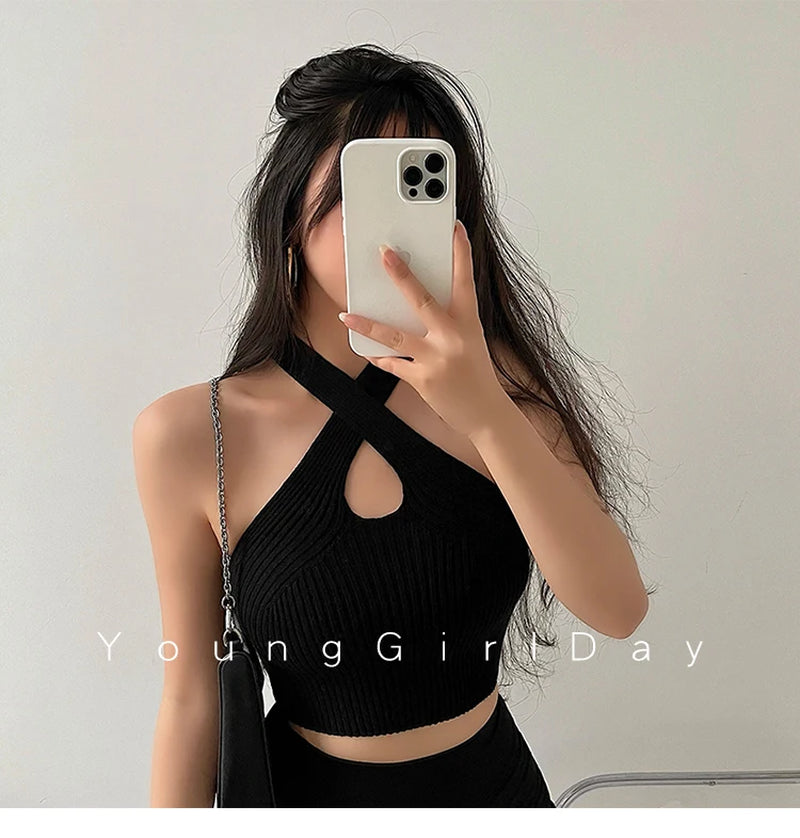 Women Knitted Crop Tops Female Camisoles Solid Sexy Tops Women Camis Straps Plain off Shoulder Tops for Women