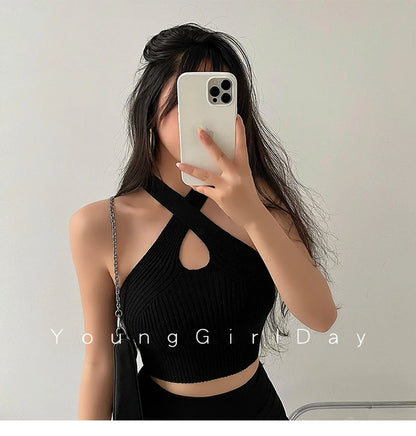 Women Knitted Crop Tops Female Camisoles Solid Sexy Tops Women Camis Straps Plain off Shoulder Tops for Women