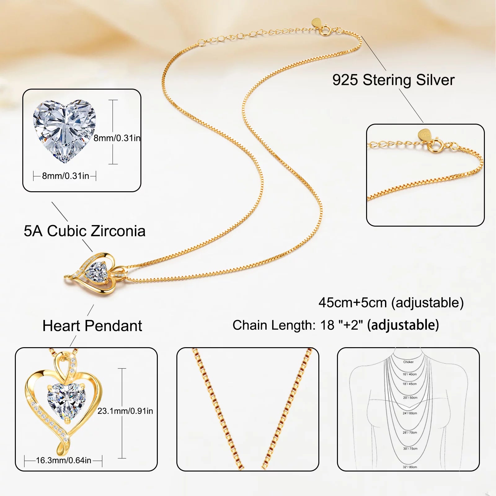 Heart Necklaces for Women 925 Sterling Silver Pendant Necklace Rose Gold White Gold/14K Gold Plated Love Necklace for Her Girlfriend Wife Valentines Day Birthday Women Jewelry Gifts 18"+2"