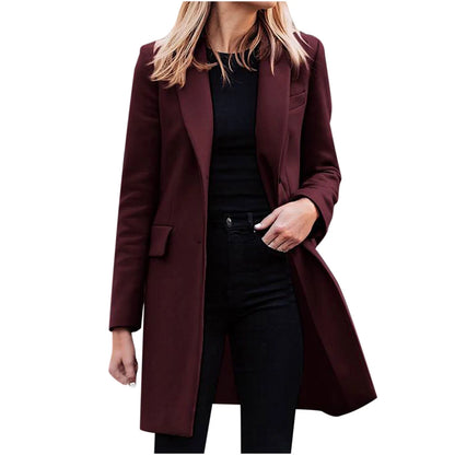 2024 Clearance Black Blazers for Women Long Sleeve Pocket Jackets Single Breasted Wind Coat Knee Length Solid Overwear Dark Blazer