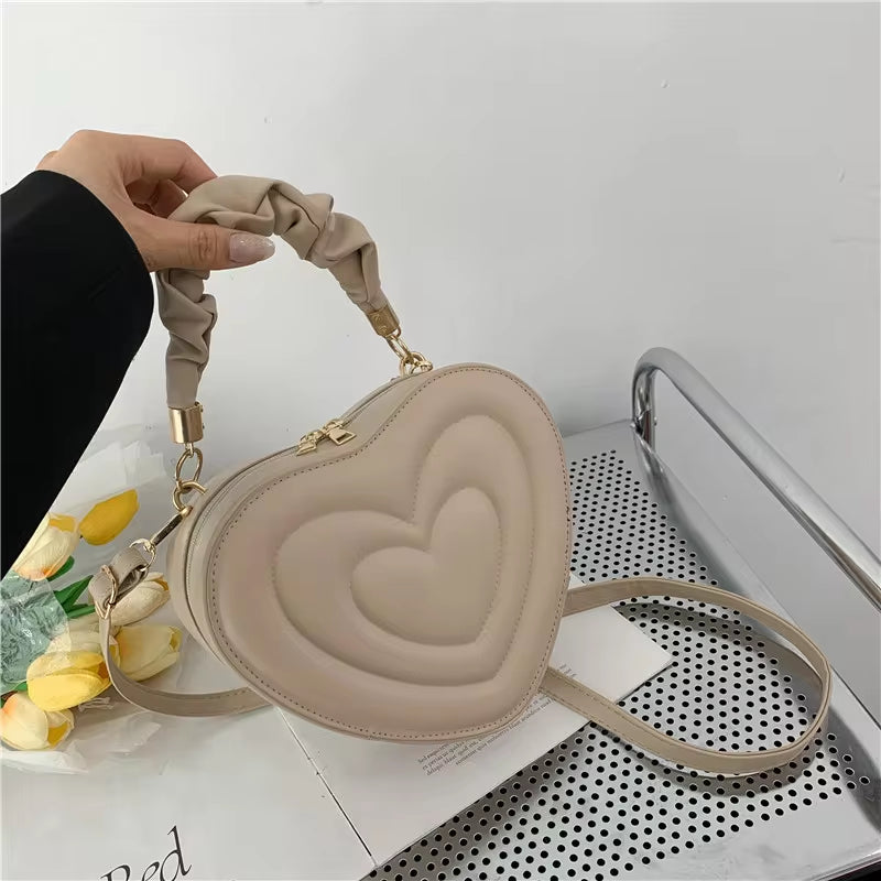 Fashion Love Heart Shape Shoulder Bag Small Handbags Designer Crossbody Bags for Women Solid Pu Leather Top Handle Bag