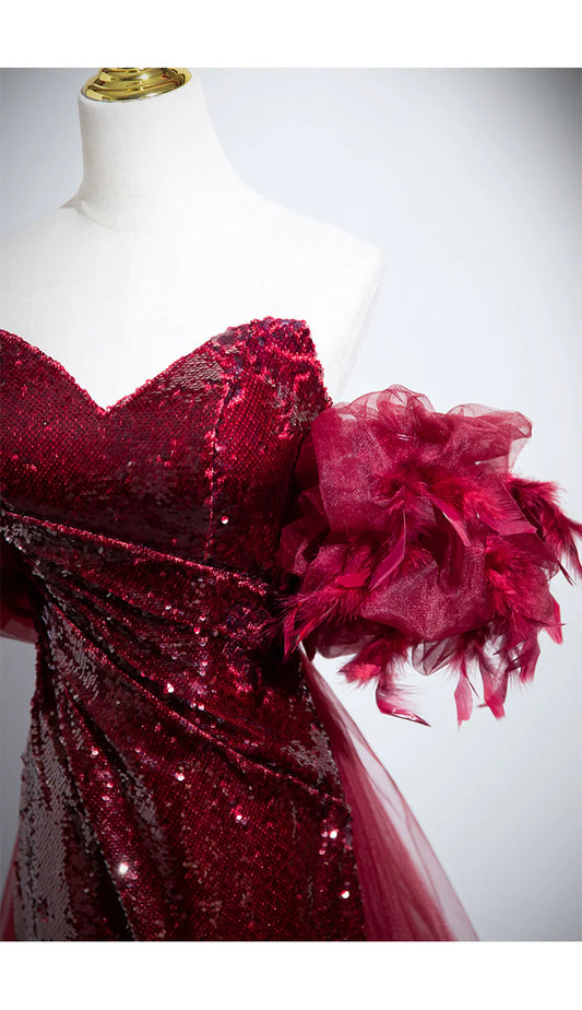 Burgundy Mermaid Sequin Evening Dress