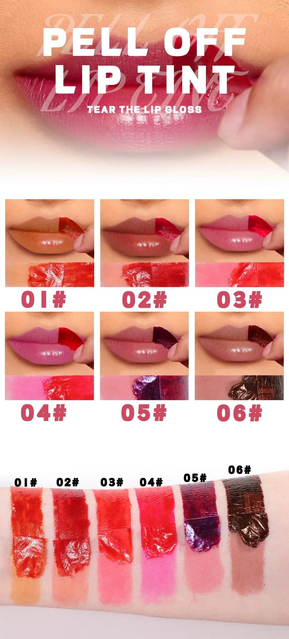 6 Colors Peel Off Liquid Lipstick Waterproof Longlasting LipGloss Mask Moisturizer Tear Pull Lip Lint Cosmetic Makeup Maquillage