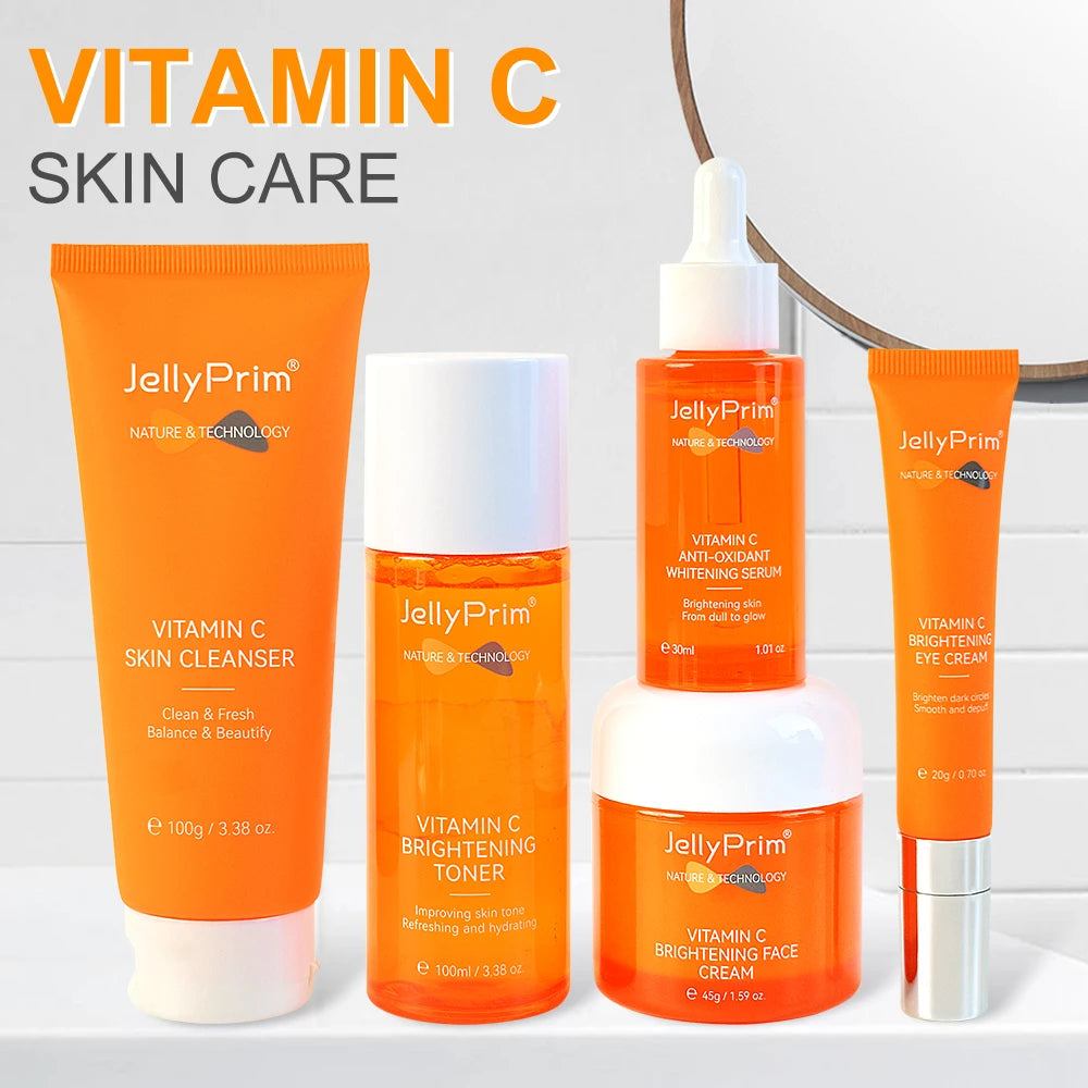 Vitamin C Full Face Skin Care Set Whitening Cream Dark Spots Serum Dark Circle Eye Facial Cleaning Moisturizing Lightening Kits