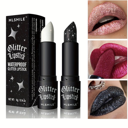 7 Colors Glitter Lipstick Hydrating Sparkling Shine Lip Color Nonstick Highly Pigmented Formula Gives Metallic Finish Lip Makeup