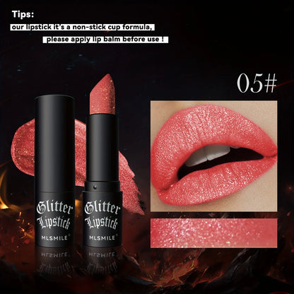 7 Colors Glitter Lipstick Hydrating Sparkling Shine Lip Color Nonstick Highly Pigmented Formula Gives Metallic Finish Lip Makeup