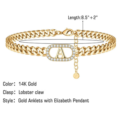 Gold Initial Ankle Bracelets for Women 14K Gold Filled Gold Anklets for Women Cuban Link Anklets for Women Handmade Gold Ankle Bracelets for Women