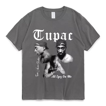 Rapper Tupac 2Pac Graphic T Shirt Fashion High Quality Short Sleeves T-Shirts Oversized Hip Hop Streetwear Men'S Cotton T-Shirt