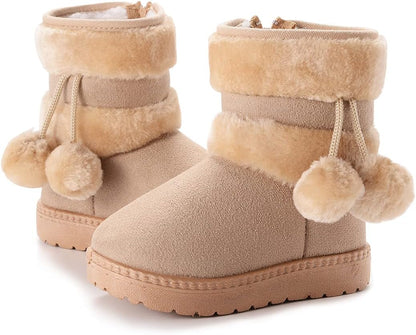 Baby Kids Boys Girls Snow Boots Cozy Fur Non Slip Toddler First Walker Outdoor Winter Shoes (Toddler/Little Kid) , 6 Toddler, A-Khaki Baby Booties